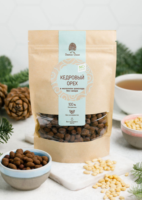 Ядро кедрового ореха в Молочном шоколаде без сахара / 150 г / дой-пак / ТМ Сибирский кедр