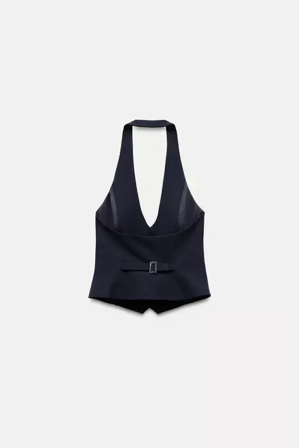 ZARA ТОП С ГОРЛОВИНОЙ ХАЛТЕР И ПУГОВИЦАМИ, МОРСКОЙ СИНИЙ