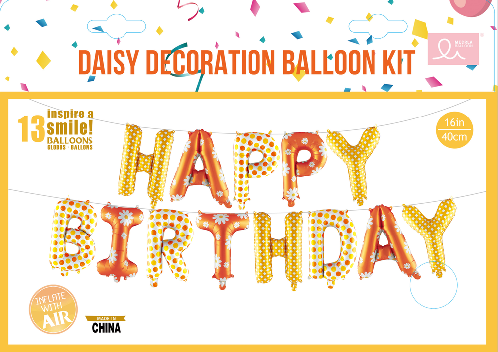 Фольгированная мини-надпись «Happy Birthday. Ромашки», 260 см