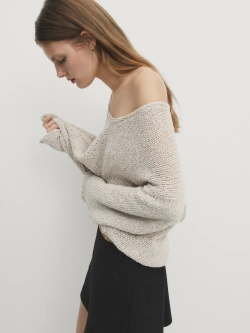 Massimo Dutti Свитер из смесового льна, бежевый