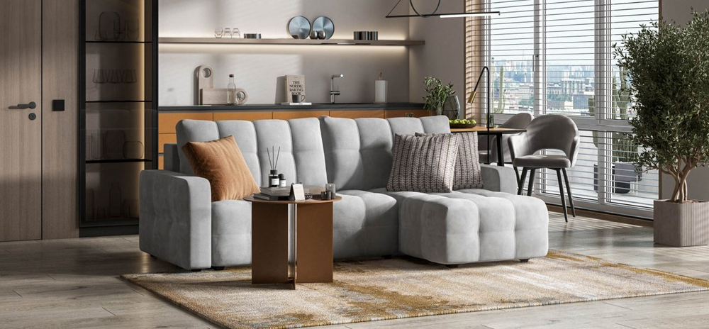 Угловой диван Денди Велюр Монолит сталь