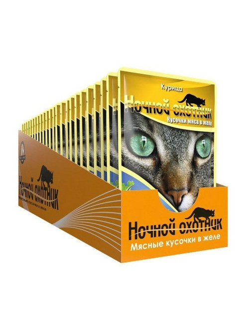 Влажный корм Ночной охотник для взрослых кошек, курица в желе, 24 шт x 100 г