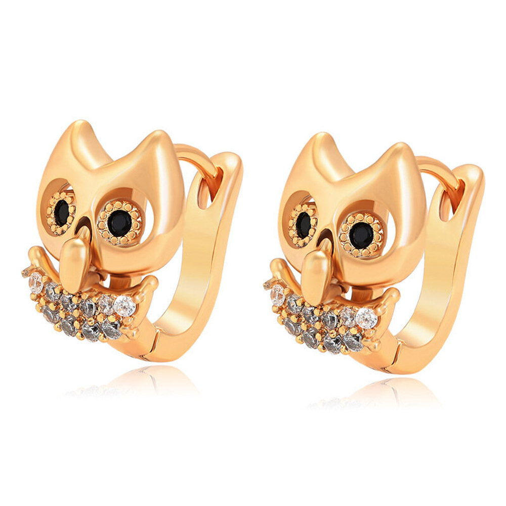 Серьги сережки с камешками бижутерия Сова, золото