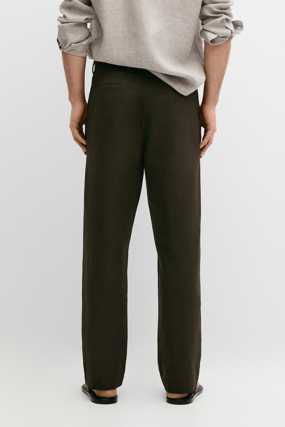 Massimo Dutti Прямые брюки из льна и хлопка с вытачками, коричневый