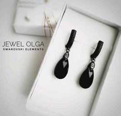 Серьги капли с кристаллами Swarovski черные