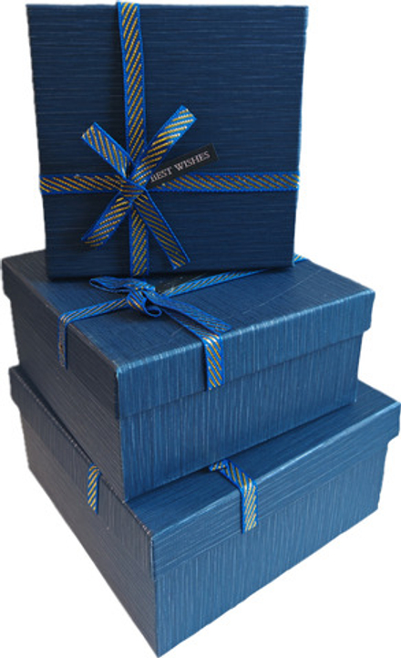 Набор подарочных коробок 3в1 с бантом синий 15*15*6.5, 17*17*8, 19*19*9.5см