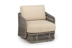 "Альбано" кресло плетеное из роупа, каркас алюминий светло-серый (RAL7035) муар, роуп серый меланж круглый, ткань Mossle светло-бежевая