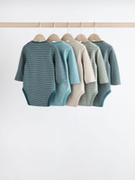 Боди с длинным рукавом для малышей Next K79-686, 5 шт., Синий, Хаки, Бежевый