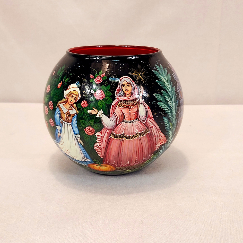 Вазочка с ручной росписью Палех "Золушка"