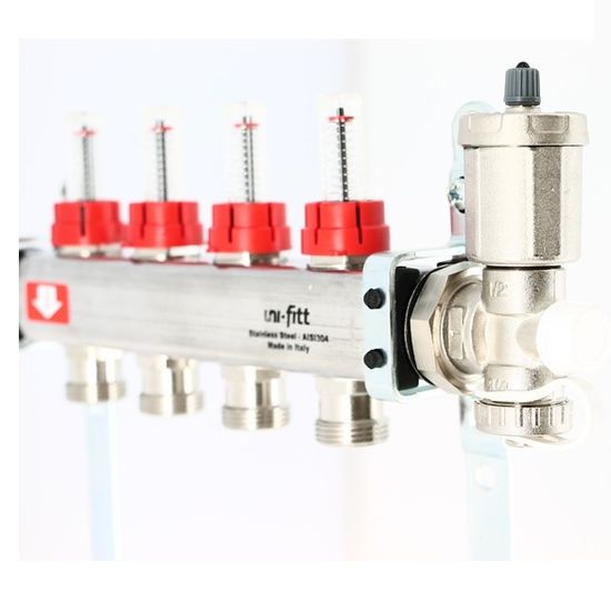 Коллектор Uni-Fitt 1"х3/4" 12 вых. нерж. сталь с расходомерами, термовентилями, воздухоотв. 450A4312
