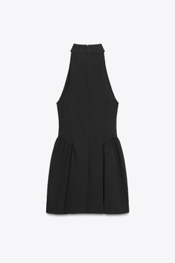 ZARA КОРОТКОЕ ПЛАТЬЕ-ХАЛТЕР СО СКЛАДКАМИ, ЧЕРНЫЙ