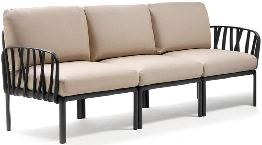 Диван пластиковый с подушками Nardi Komodo 3, антрацит, холст