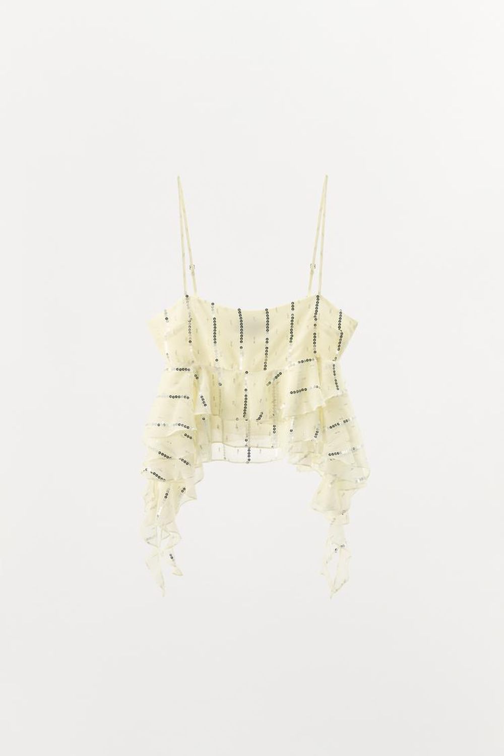 ZARA ТОП С ВОЛАНАМИ И ПАЙЕТКАМИ, СВЕТЛО-ЖЕЛТЫЙ