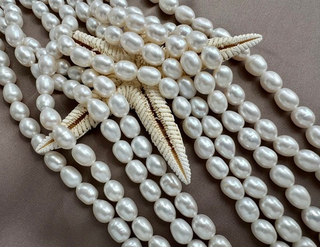 Жемчуг натуральный, рис 6,5-7мм