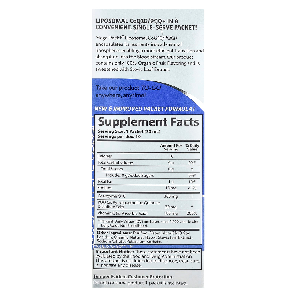 Aurora Nutrascience, липосомальный коэнзим Q10/PQQ+, 10 пакетиков по 20 мл (0,68 жидк. унции)