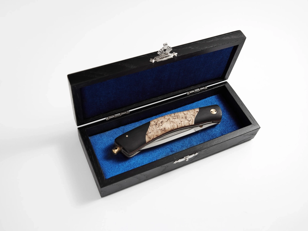 Складной нож "Белогор", сталь Х12МФ, рукоять карельская береза/черный мореный граб