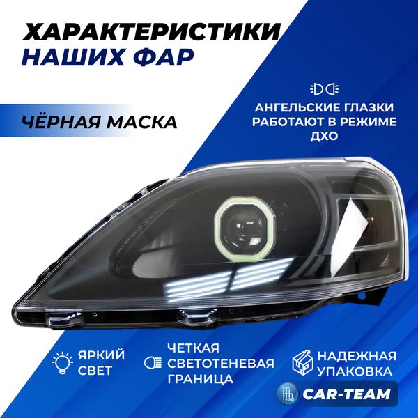Фары Лада Ларгус передние с квадратной би линзой и ангельскими глазками, черная маска