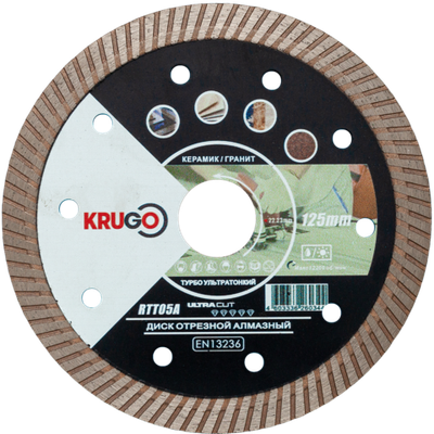 Диск алмазный Турбо по керамике KRUGO 125x1,4x22,23x10mm, RTT05A