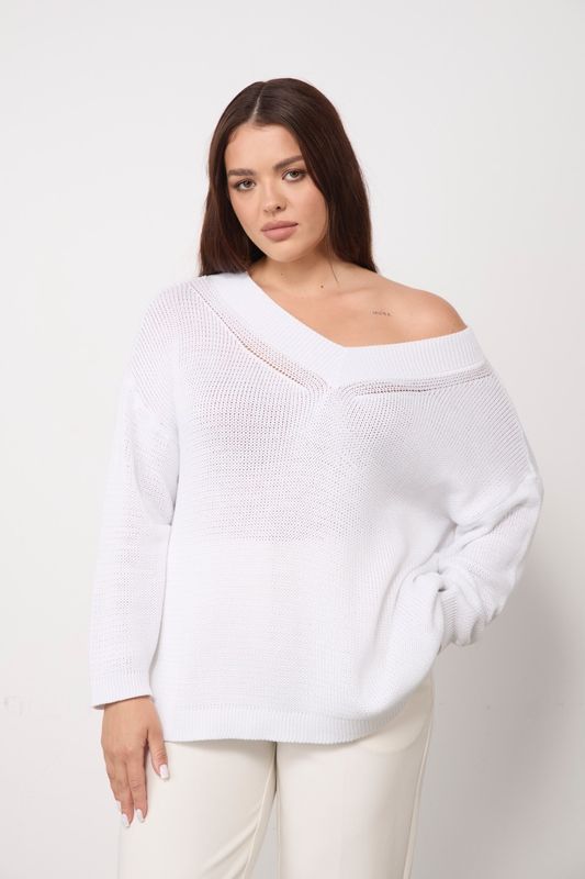 Джемпер вязаный на одно плечо, белый
