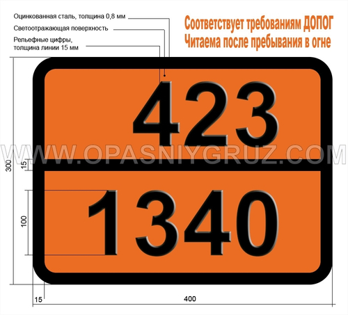 Табличка Опасный груз 423-1340 ФОСФОРА ПЕНТАСУЛЬФИД