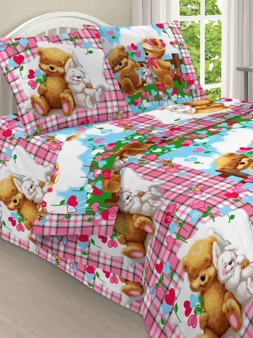 Постельное белье 1,5 сп, 100% хлопок с 1 наволочк 70х70см, детское - принцессы, единорожки, мотоцик