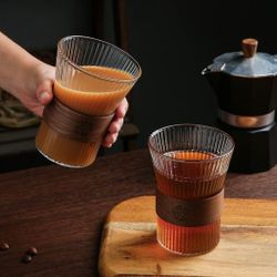 Чашка 280 мл кофейная без ручки Japanese Style Optical дерев. вставка Barista стекло Barbossa [1]