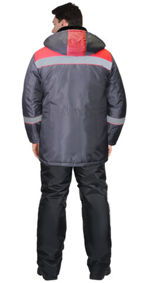 Куртка "СИРИУС-БРИГАДИ" зимняя мужская с капюшоном т-серая с красным