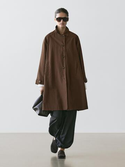 Massimo Dutti Тренч оверсайз, коричневый