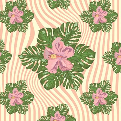 Полоска, гибискус, монстера