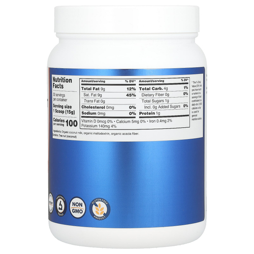 Nutricost, органическое сухое кокосовое молоко, без добавок, 454 г (1 фунт)