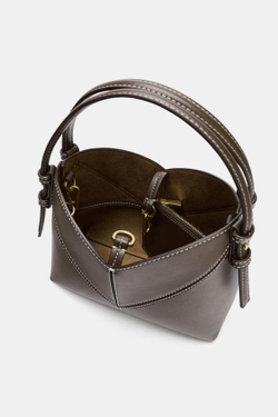 ZARA МИНИ-СУМКА-МЕШОК С ДЕКОРАТИВНОЙ СТРОЧКОЙ, ШОКОЛАДНЫЙ