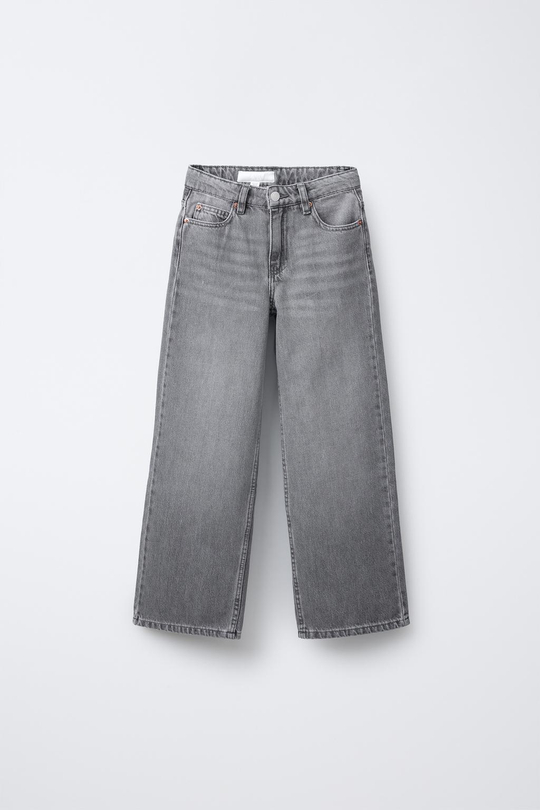 ZARA ДЖИНСЫ WIDE LEG С НАШИВКОЙ «ЗВЕЗДЫ», СЕРЫЙ