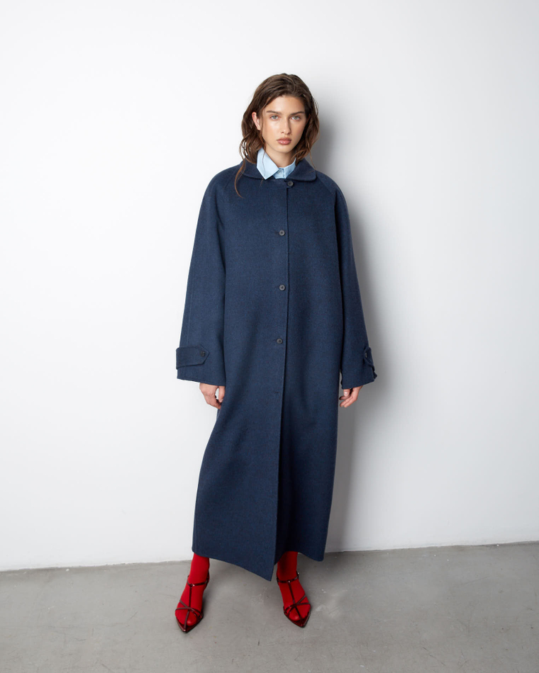 Пальто из мягкой шерсти Стелла Маккартни синий меланж