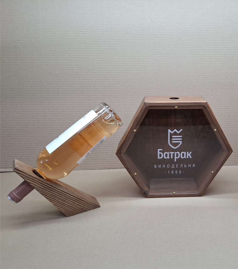 Копилка для винных пробок деревянная, шестигранная, с покраской, акрил с двух сторон