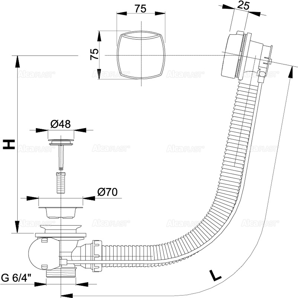 Сифон A54CR для ванны автомат хромированный пластик/металл