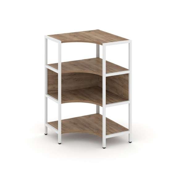 Shelf System Односекционный угловой стеллаж трехярусный SN.STMU-311 Дуб Табак/Металл Белый 810*810*1