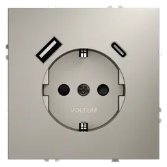 Розетка встраиваемая VOLTUM S70 с заземлением и защитными шторками, 16А, с USB, A+С, (кашемир)