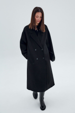 Пальто двубортное из смесовой шерсти альпаки черный