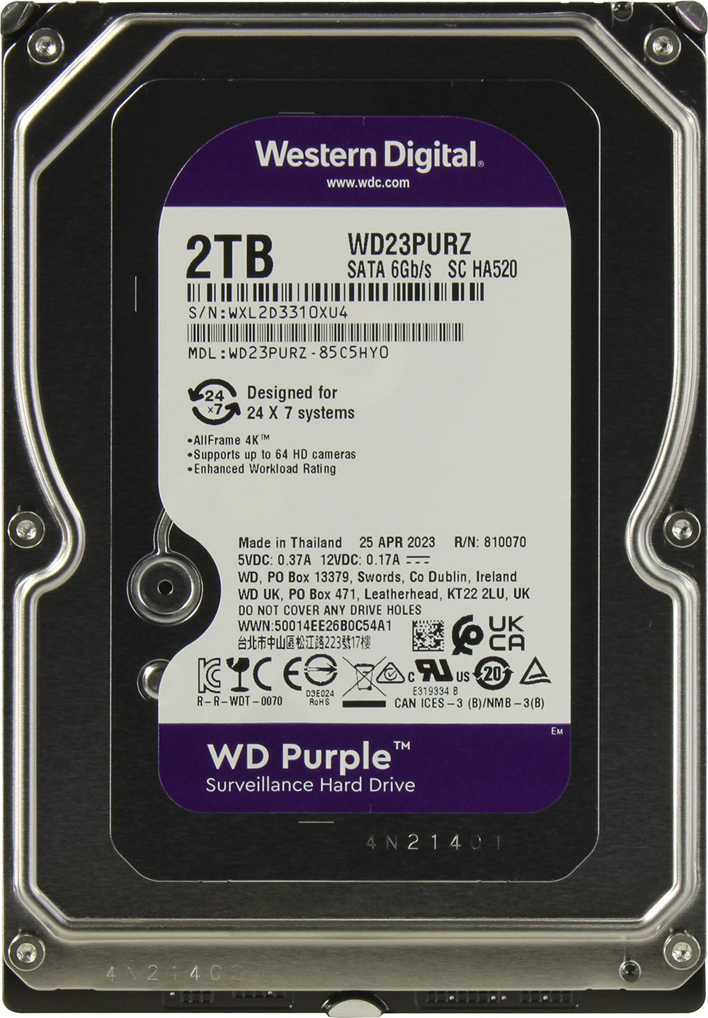 Жесткий диск HDD 2 Tb Western Digital  Purple 3.5"