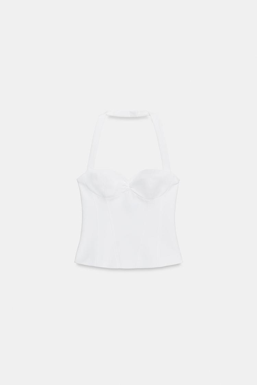 ZARA ТОП С ГОРЛОВИНОЙ ХАЛТЕР И КРУГЛЫМ ВЫРЕЗОМ, БЕЛЫЙ