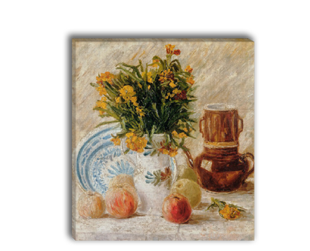 Картина для интерьера "Ваза с цветами, кофейник и фрукты", Ван Гог, печать на холсте
