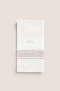 ZARA HOME ПОЛОСАТОЕ КУХОННОЕ ПОЛОТЕНЦЕ ИЗ ХЛОПЧАТОБУМАЖНОЙ МАХРОВОЙ ТКАНИ, БЕЖЕВЫЙ