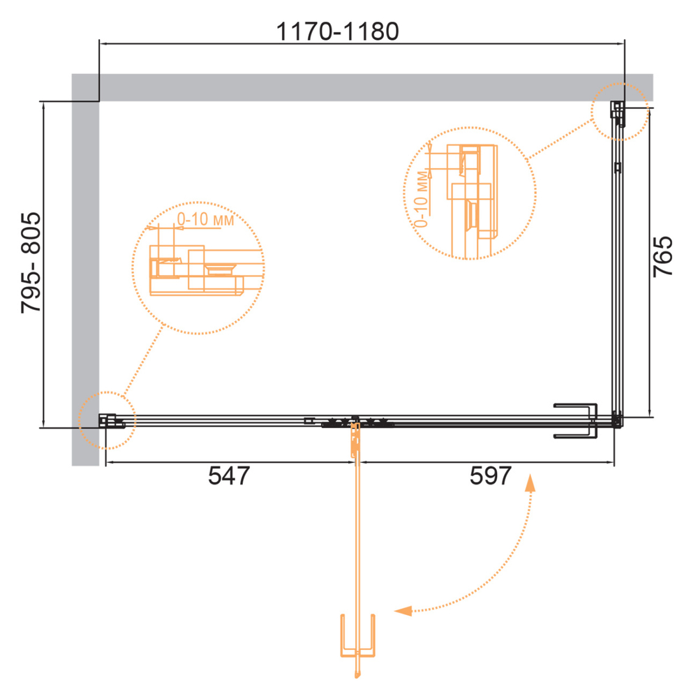 Душевой уголок Cezares BELLAGIO-AH-1-120/80-C-BORO, 120х80х197, профиль брашированное золото, прозрачное стекло