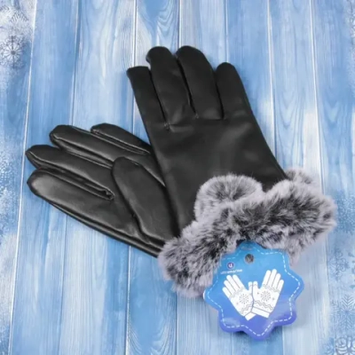 Перчатки женские кожанные с утеплителем, меховая акантовка «Dents», цвет черный, размер 23*8,5см, S/M (пакет с подвесом)