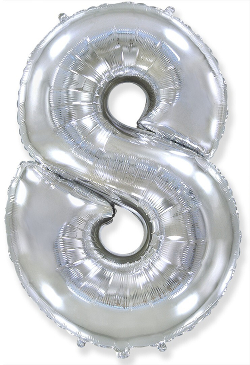 Фольгированный шар Цифра 8 серебро 102 см
