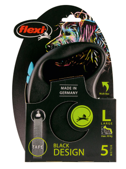 Flexi Black Design рулетка, L (до 50 кг), лента, черный/синий, 5м