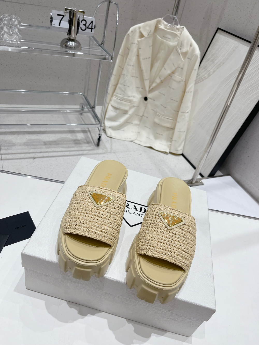 Prada Crochet Platform Slides