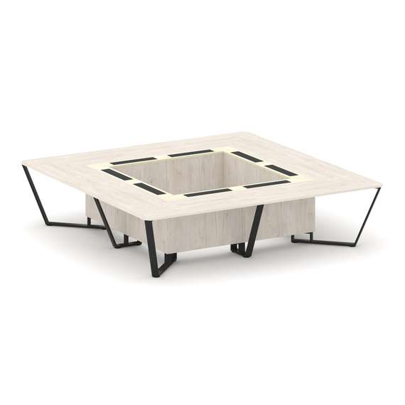 Steel Meet Стол переговорный квадратный KM-PR.B.SP-16K Денвер Светлый/Ваниль Глянец/Металл Черный 32