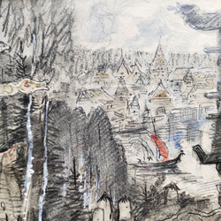 Ивашинцова (Ивашинцева) М. И. Улица древнерусского города. Смешанная техника. Начало XX в.