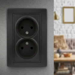 Розетка Intro Plano 1-204-05 без заземления двойная 2х2P 16А-250В IP20 скрытой установки черный